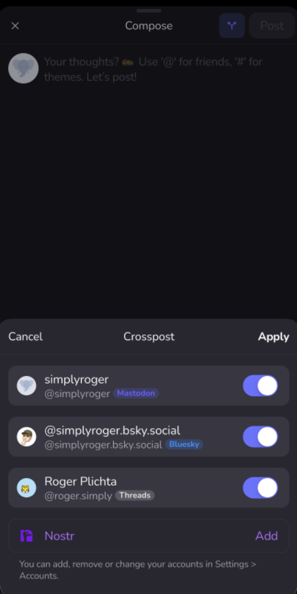 Openvibe posting interface showing cross-posting toggles