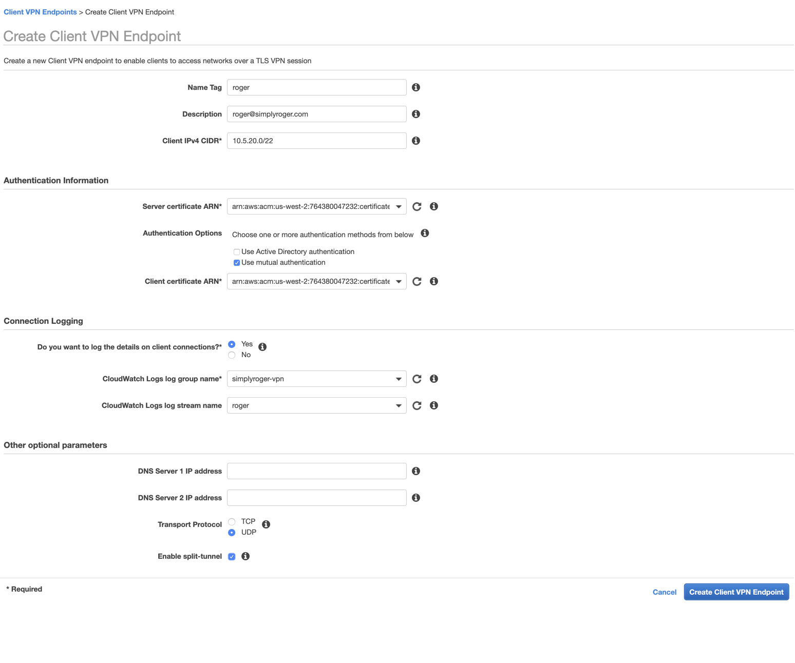 Create Client VPN Endpoint